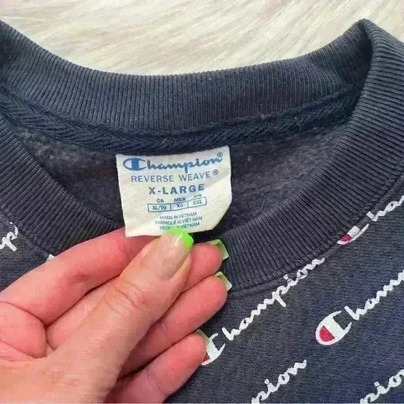 Champion Reverse Weave All Over Spellout Logo Crop Crew Sweatshirt XL - Picture 7 of 7